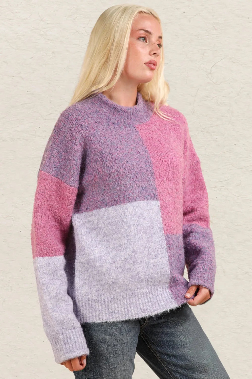 VERY J Color Block Mock Neck Drop Shoulder Sweater - Farnelli