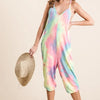 BiBi Tie Dye French Terry Mid-Length Casual Jumpsuit - PASTEL TIEDYE