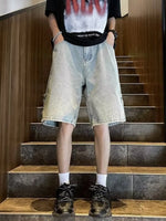 Men's Plus Size Loose Fit Wash Denim Shorts - Farnelli