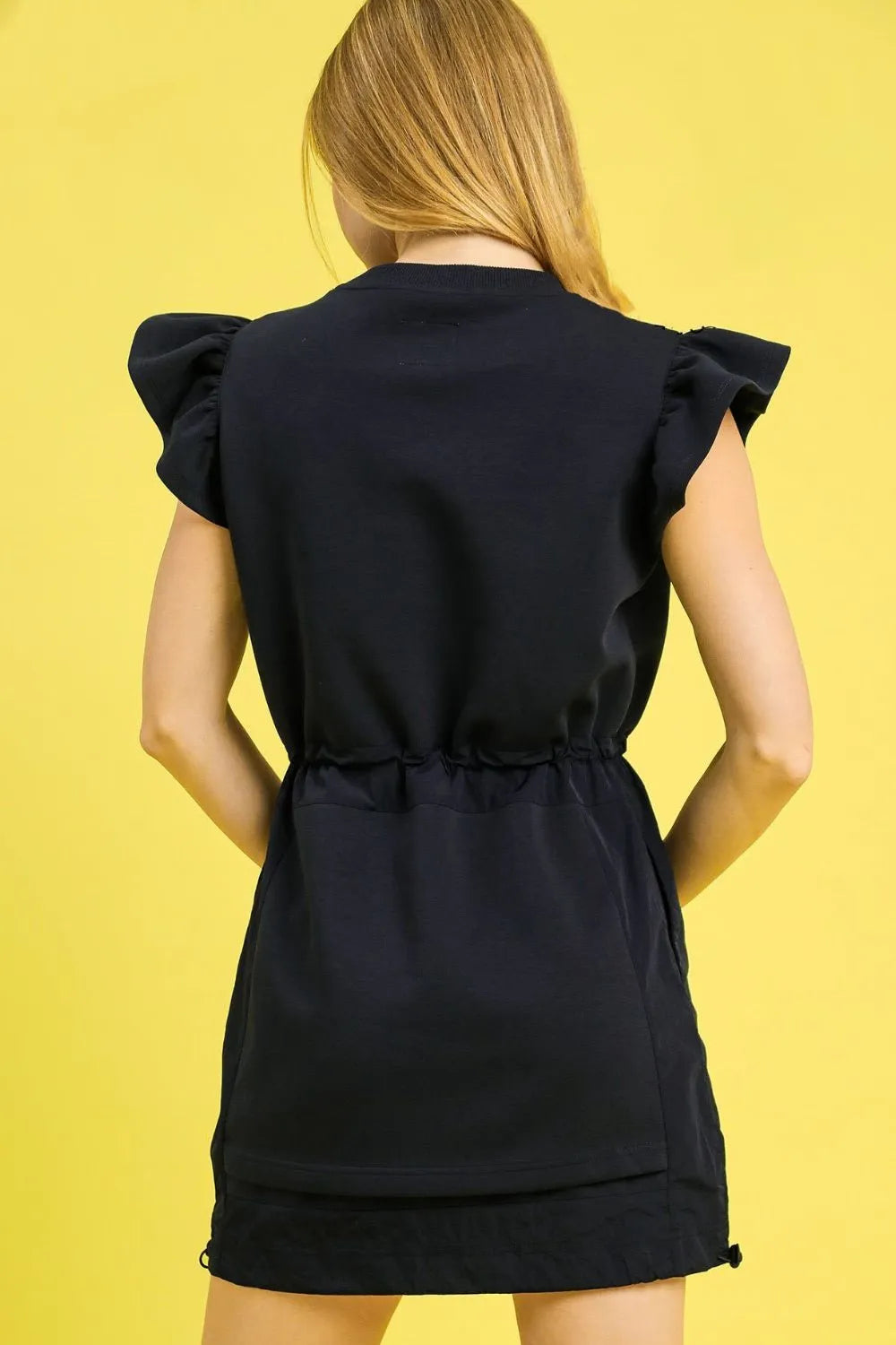 Umgee Luxe knit Ruffle Sleeve Drawstring Mini Dress - Farnelli