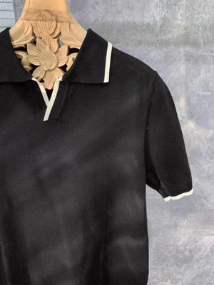 Men's Full Size Contrast Trim Short Sleeve Knit Polo Plus Size - Farnelli