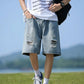 Men's Full Size Casual Loose Fit Ripped Denim Shorts Plus Size - Farnelli