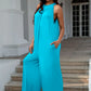 Double Take Full Size Tie Back Cutout Sleeveless Jumpsuit - Farnelli