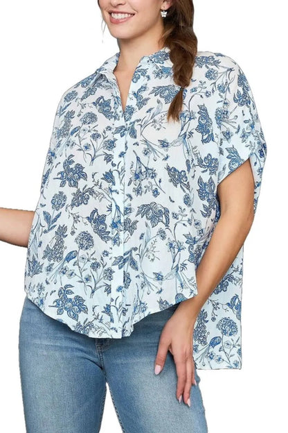 Umgee Full Size Two Tone Floral Print Top Plus Size - Farnelli