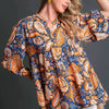 Umgee Mix Paisley Boho Tunic Blouse - TEAL MIX