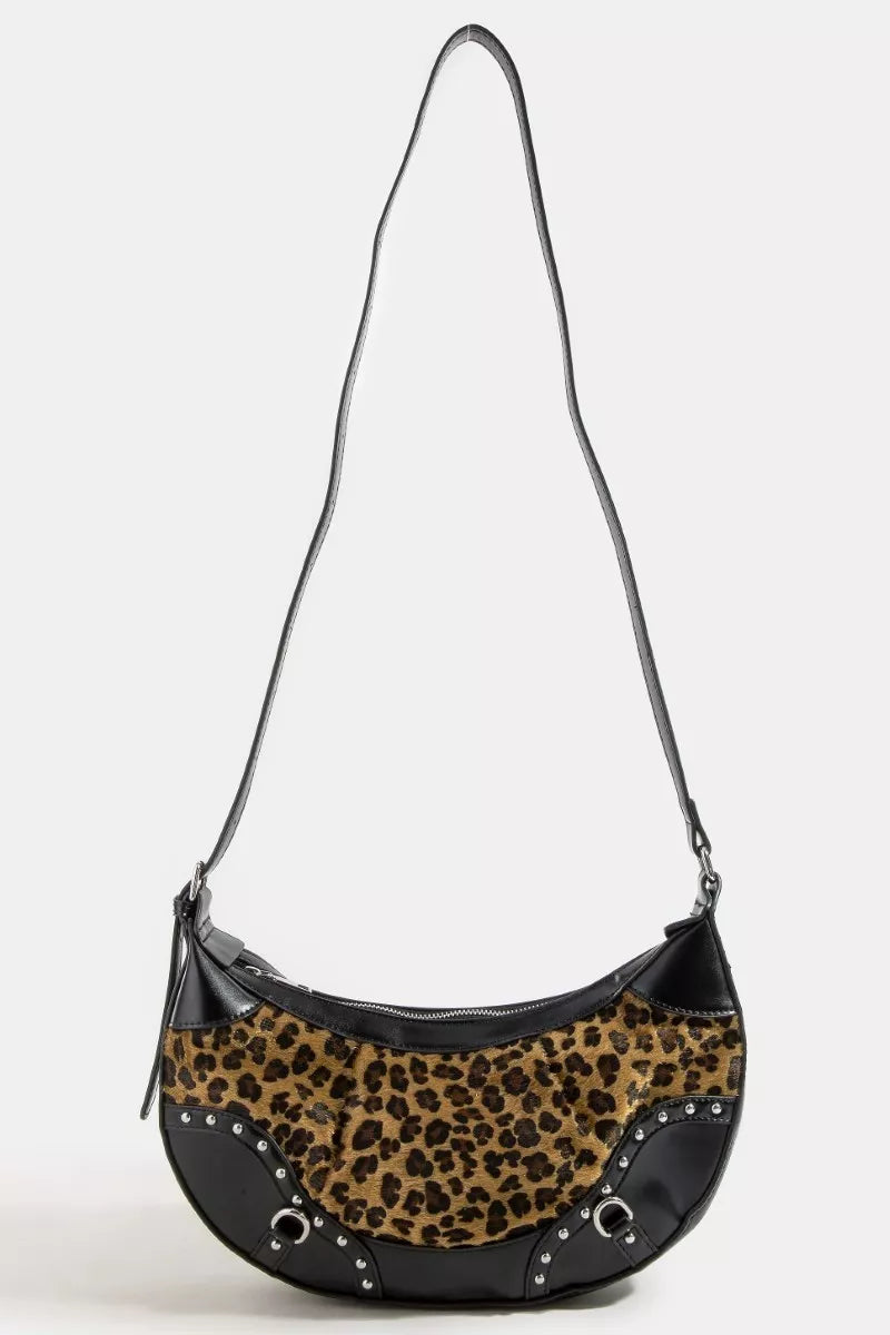 Fame Leopard Print Half Moon Shoulder Bag - Farnelli
