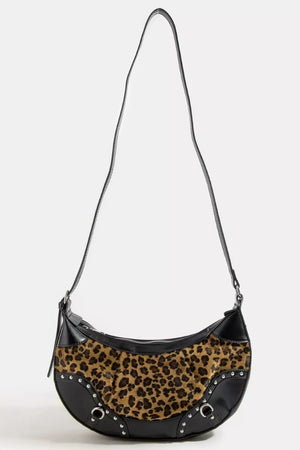 Fame Leopard Print Half Moon Shoulder Bag - Farnelli