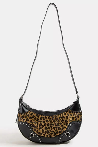 Fame Leopard Print Half Moon Shoulder Bag - Farnelli