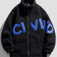 Men's Full Size Fleece Letter Graphic Zip Up Jacket Plus Size - Farnelli