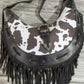 Fame Cow Print Faux Leather Fringe Hobo Bag - Farnelli