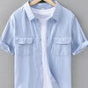 Men's Plus Size Button Up Short Sleeve Shirt - Sky Blue
