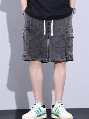 Men's Plus Size Vintage Wash Cargo Denim Shorts - Farnelli