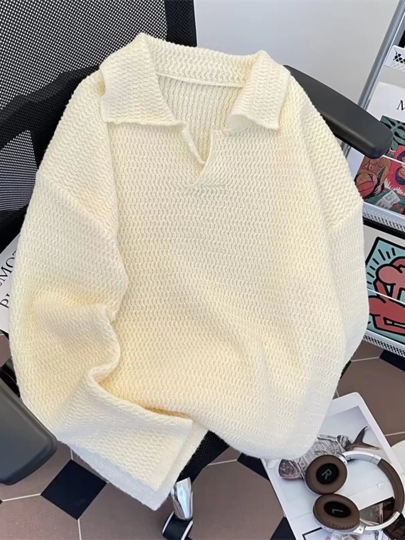 Men's Textured Knit Polo Collar Sweater - Farnelli