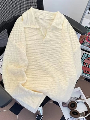 Men's Textured Knit Polo Collar Sweater - Farnelli