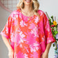 First Love Slit Printed Round Neck Half Sleeve Blouse - Farnelli