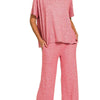 Zenana Soft Melange Short Sleeve Tee & Long Pants Set - DK RED