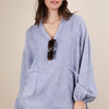 VERY J Plus Size Washed Cotton Gauze Oversized Top - Blue