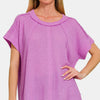 Zenana Waffle Exposed-Seam Short Sleeve T-Shirt - Lavender