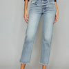 Kancan High Waist Button Fly Raw Hem Cropped Straight Jeans - Light