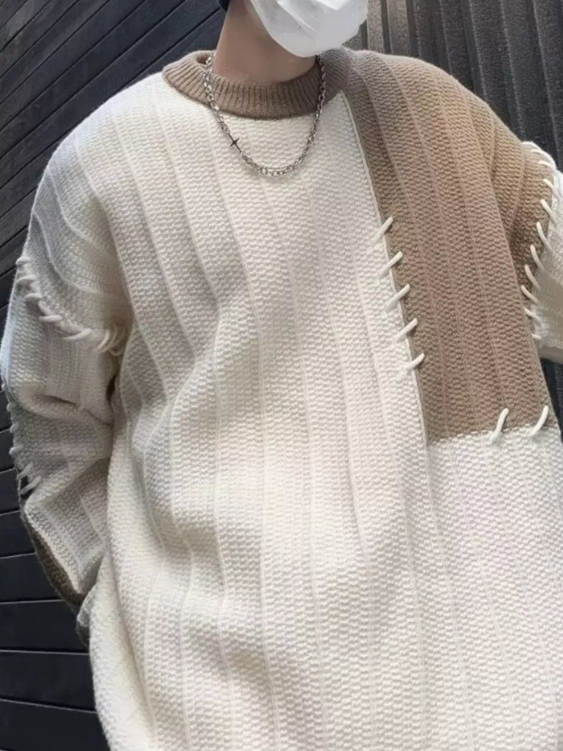 Men's Color Block Round Neck Sweater - Farnelli