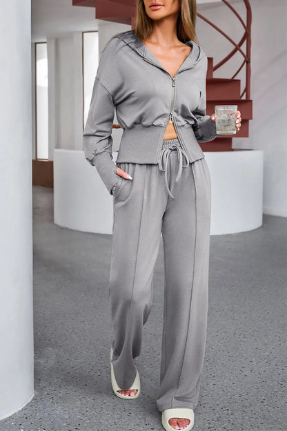 Dropped Shoulder Hoodie and Drawstring Pants Active Set - Farnelli
