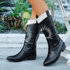 Point Toe Block Heels Boots - Black