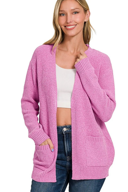Zenana Melange Open Front Sweater Cardigan - Farnelli