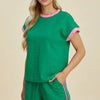 Double Take Full Size Texture Contrast T-Shirt and Shorts Set - Green