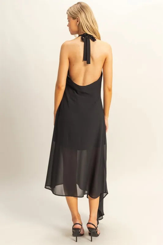 HYFVE Chiffon Halter Asymmetrical Hem Dress - Farnelli