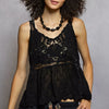 POL V-Neck Crochet Tank with Floral Embroidery Detail - Black