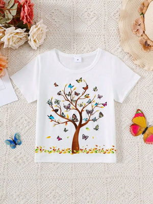 Children's Butterfly Tree Graphic Casual T-Shirt - Farnelli