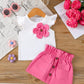 Children's Floral Applique Ruffle Sleeve Top & Skirt Set - Farnelli