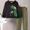 Children's Dinosaur Graphic Hoodie and Pants Set - Black