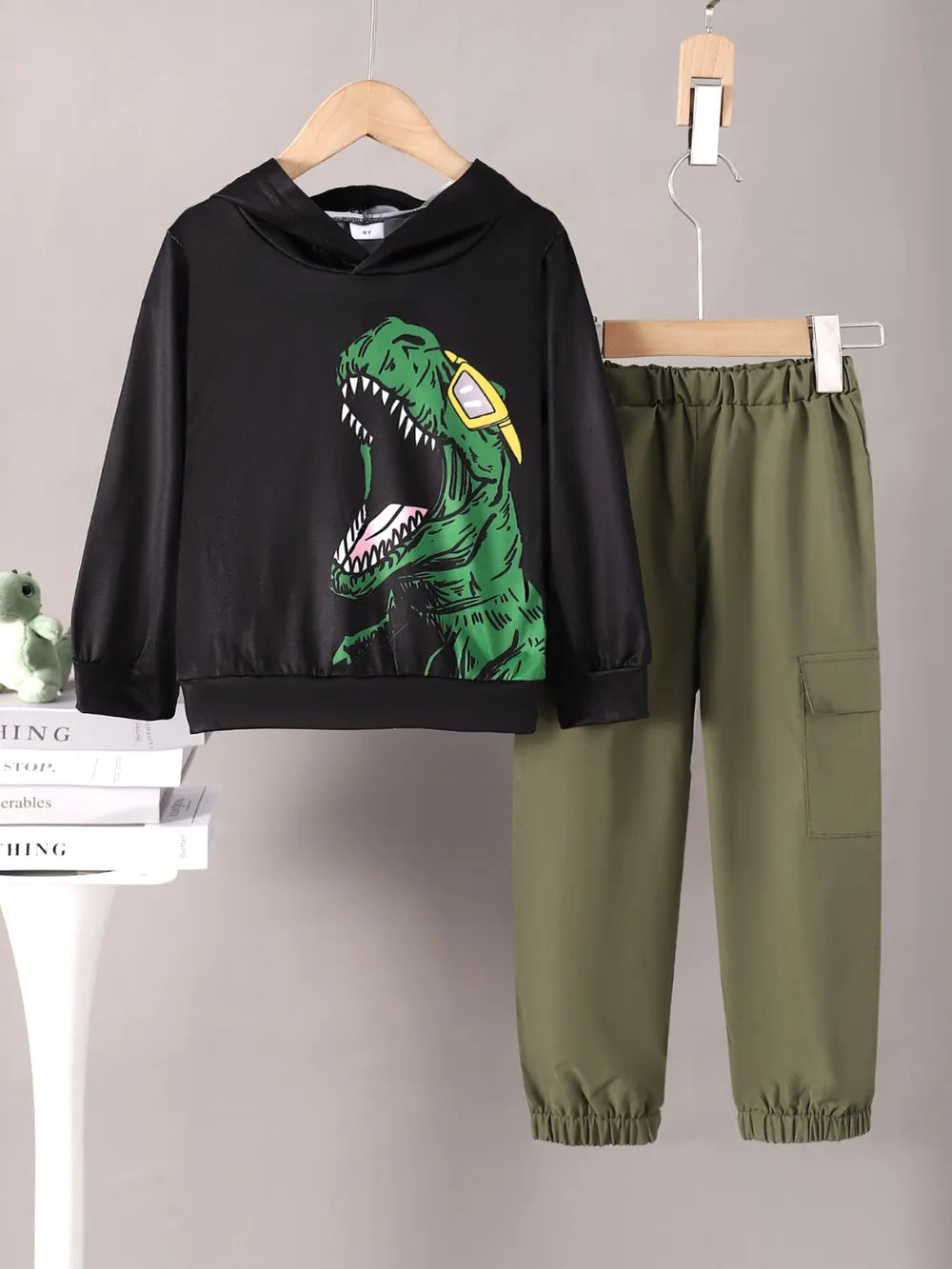 Children's Dinosaur Graphic Hoodie and Pants Set - Farnelli