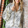 First Love Tiger Print Collared Neck Long Sleeve Satin Shirt - IVORY