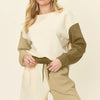 Double Take Full Size Contrast Drop Shoulder Top and Shorts Set - Khaki