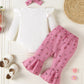 Children's Ruffled Bodysuit and Floral Pants Outfit Set with Headband - Farnelli