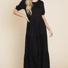 BOMBOM Short Sleeve Tiered Maxi Dress - Black
