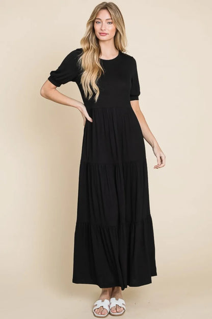 BOMBOM Short Sleeve Tiered Maxi Dress - Farnelli