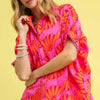 Umgee Printed Button-Up Relaxed Shirt - Hot Pink