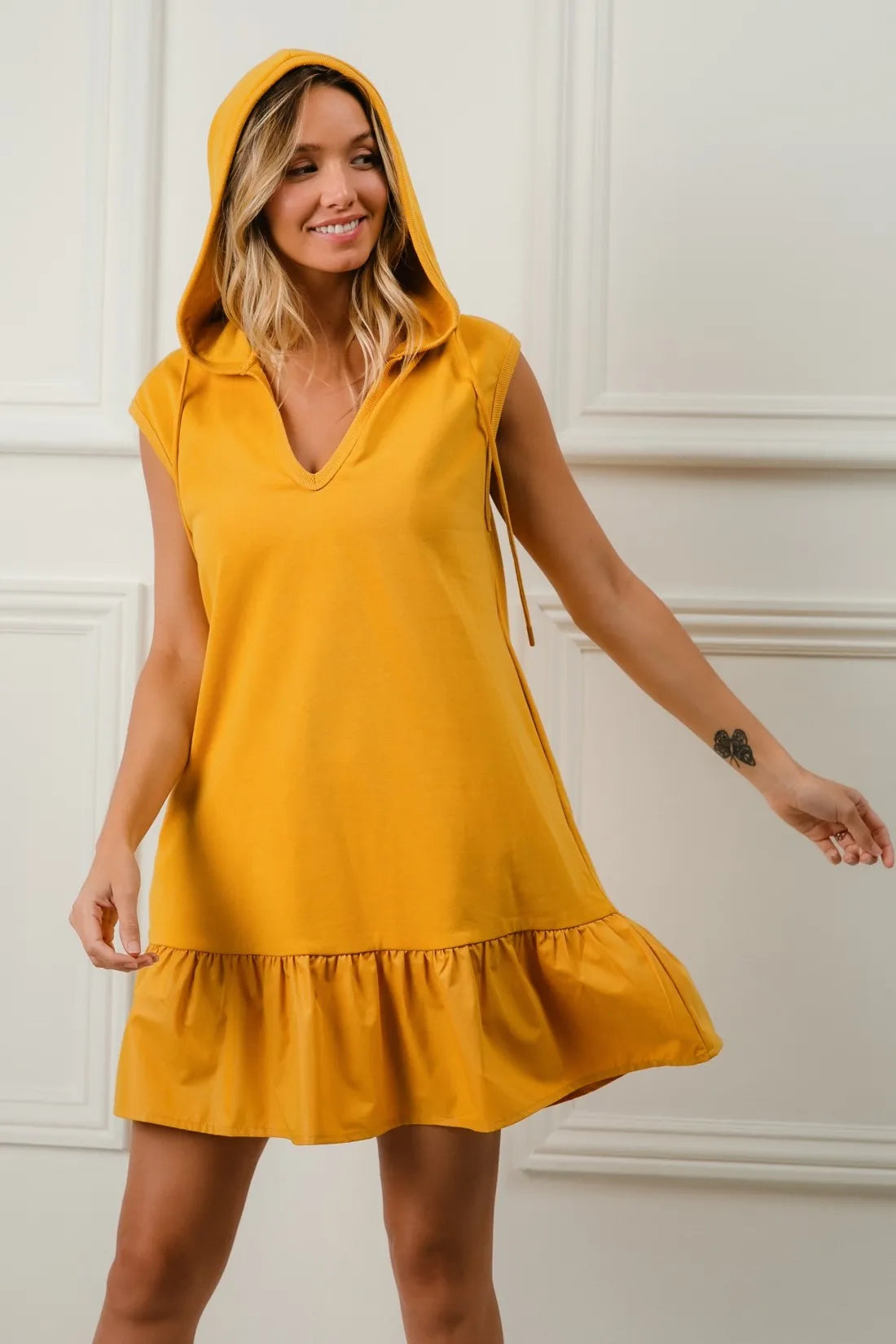 BiBi Ruffled French Terry Hooded Dress - Farnelli