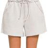 Zenana Acid Wash Fleece Drawstring Shorts With Pockets - LT CEMENT