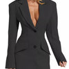 Lapel Collar Fitted Blazer Dress - Black