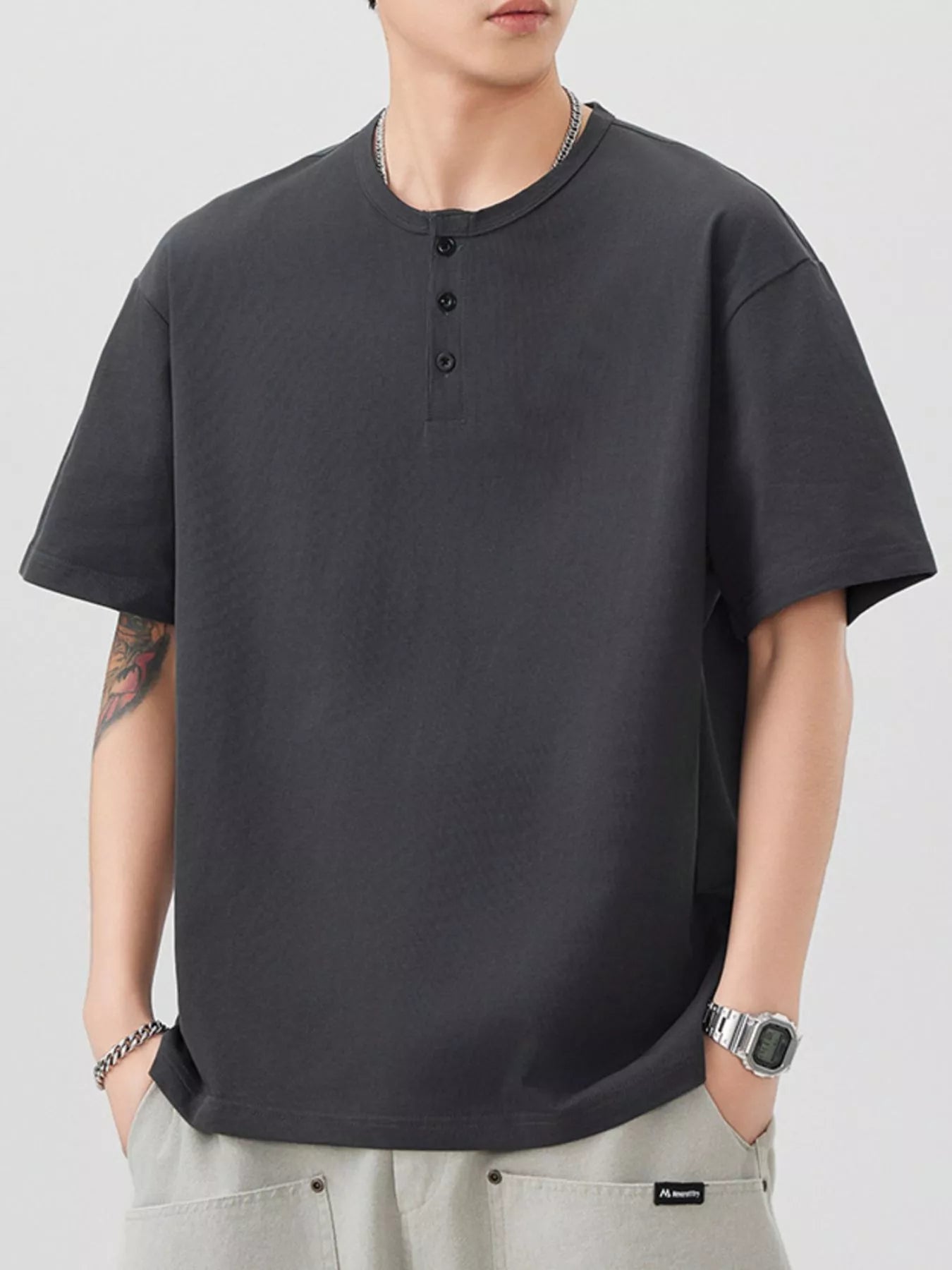 Men's Plus Size Button Detail Short Sleeve T-Shirt - Farnelli