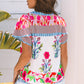 Maya Floral Striped Split Neck Blouse - Farnelli