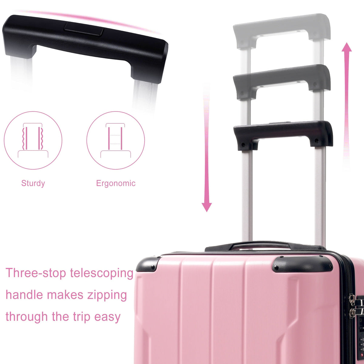 HouseOfZazla 20-inch pink hardshell carry-on luggage with four spinner wheels