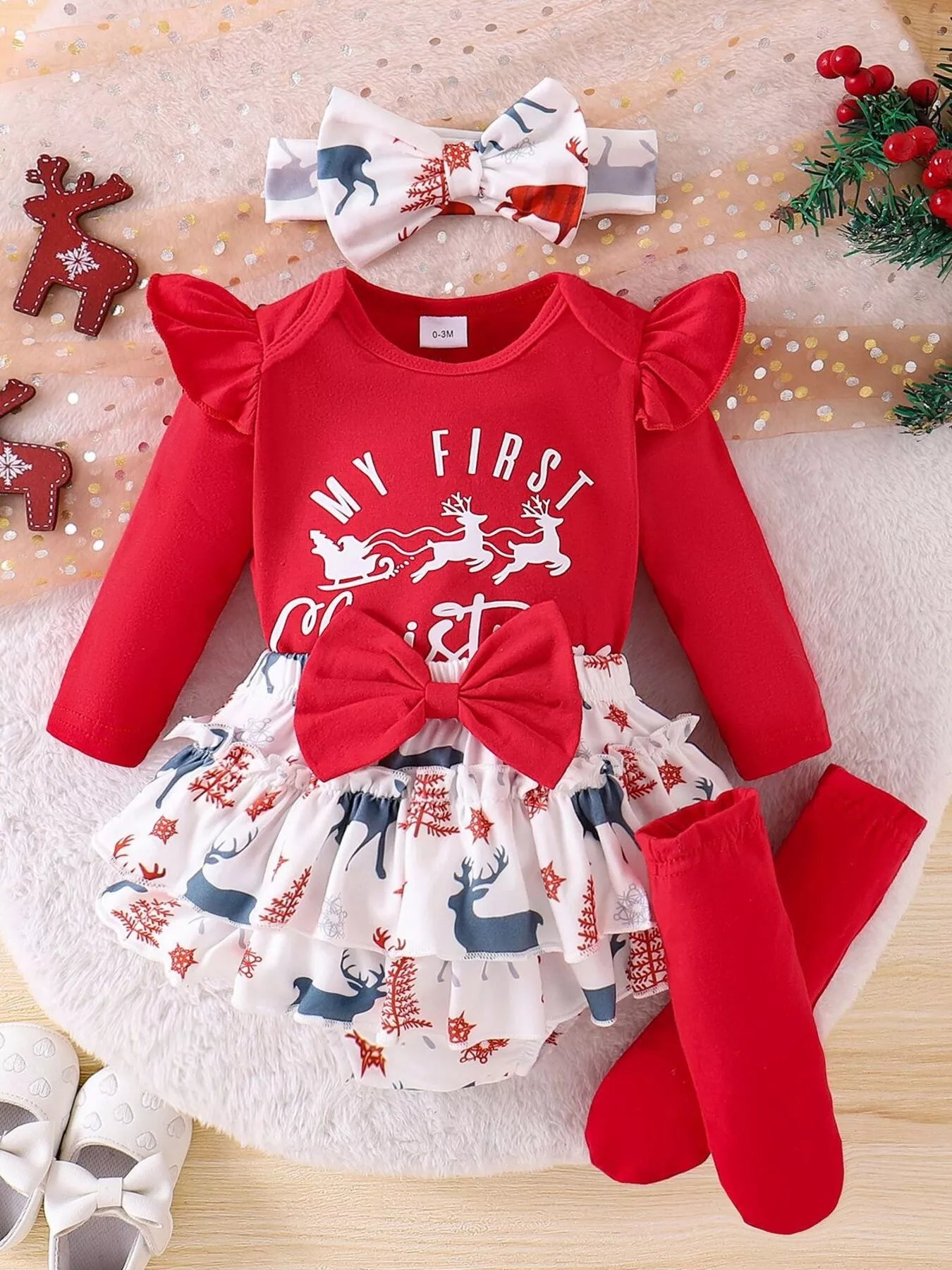 Children's My First Christmas Ruffle Sleeve Set - Farnelli