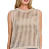 Zenana Acid Washed Fishnet Sweater Vest - LT MOCHA
