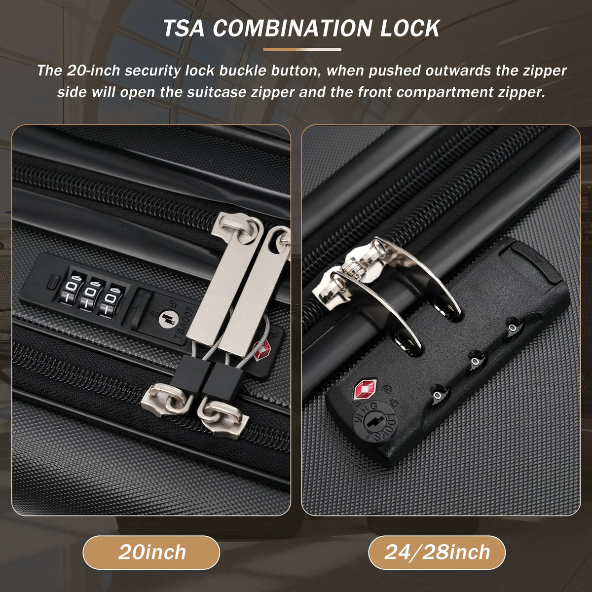 HouseOfZazla black 5-piece hardside luggage set with USB port and TSA lock