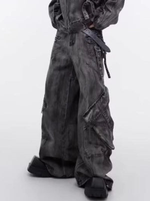 Men's Plus Size Wide Leg Cargo Jeans - Farnelli